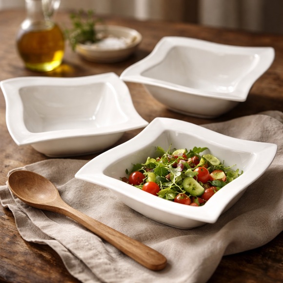 Villeroy & Boch Other - Villeroy & Boch White Sculpted Square Bowls Set of 3 Modern Porcelain